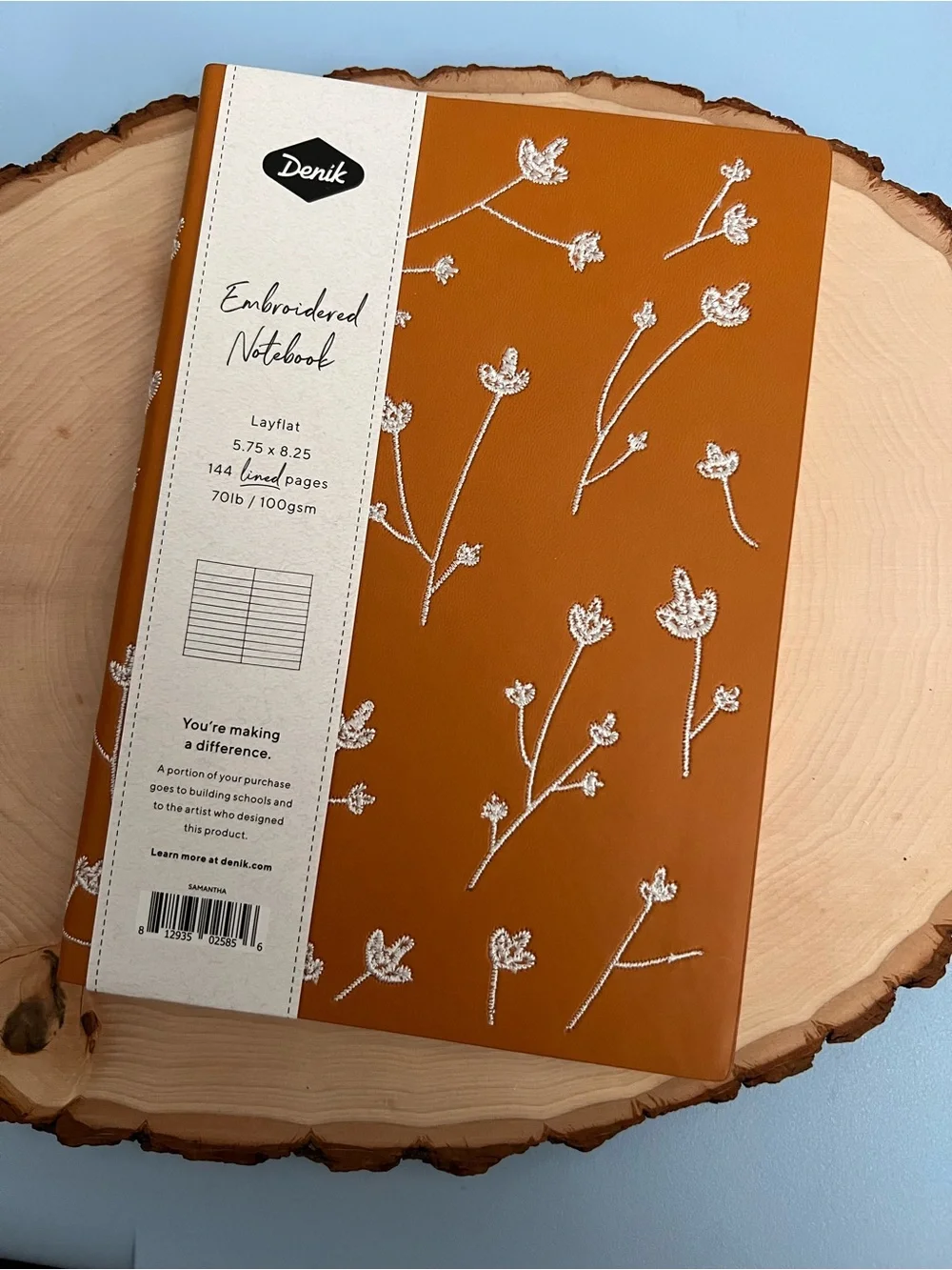 Denik Leather Floral Embroidered Layflat Lined Journal Notebook NWT